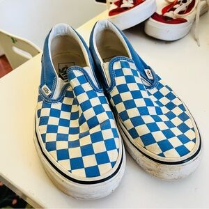 Vans Blue and White Checkered Slip-On Shoes